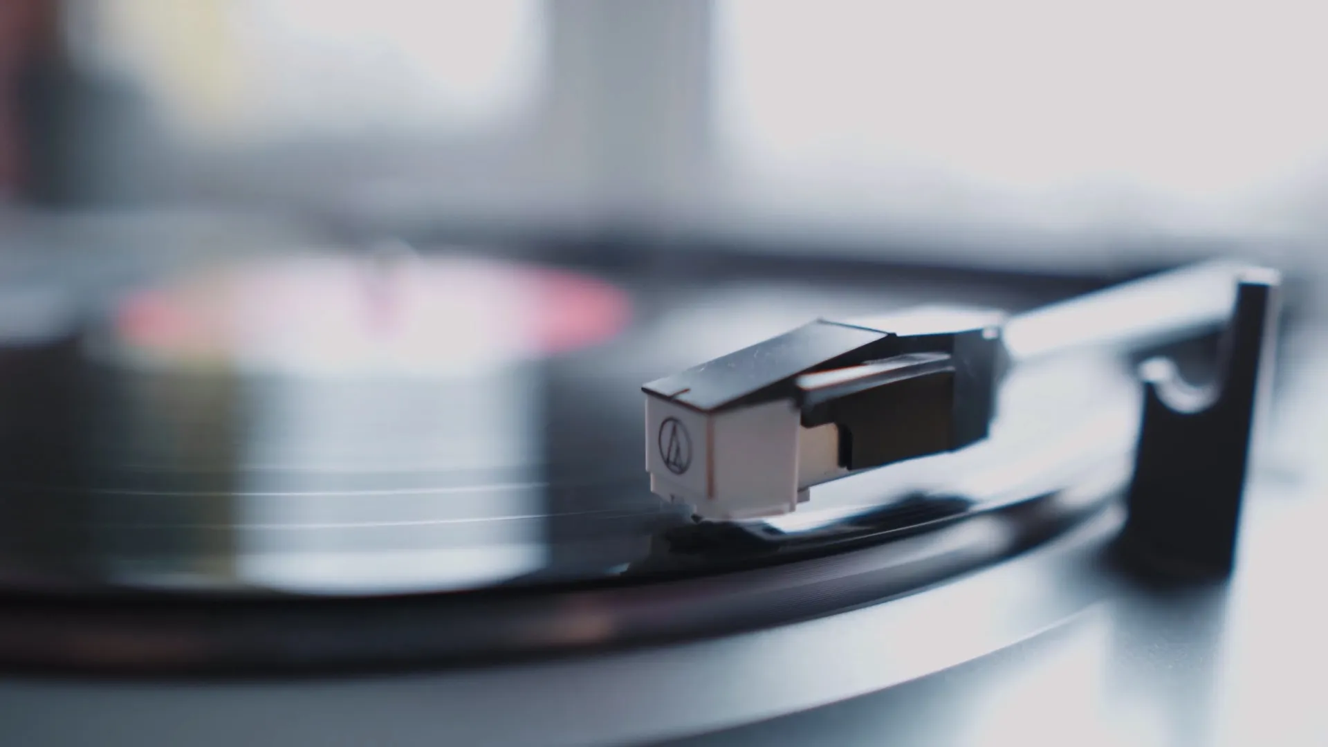 Close-up of Audio-Technica turntable for thumbnail image emphasizing vinyl playback and audio equipment
